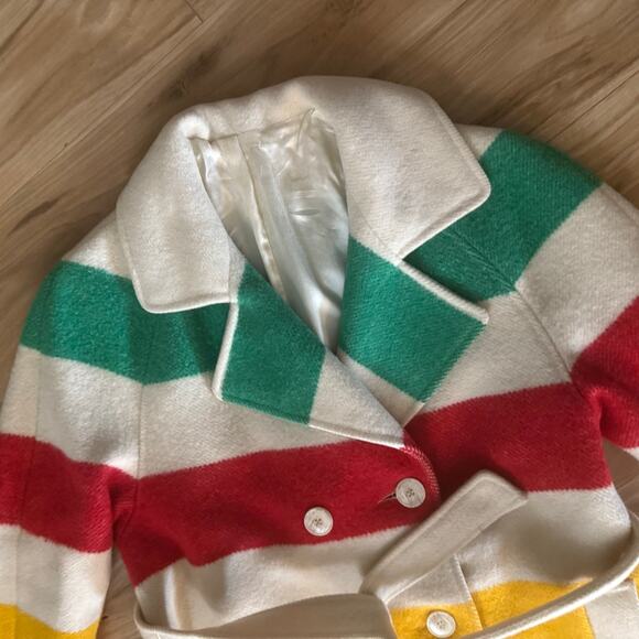 PENDLETON x HUDSON'S BAY | Vintage Wool Coat Jacket Red Yellow Navy Green | XL - Picture 3 of 10